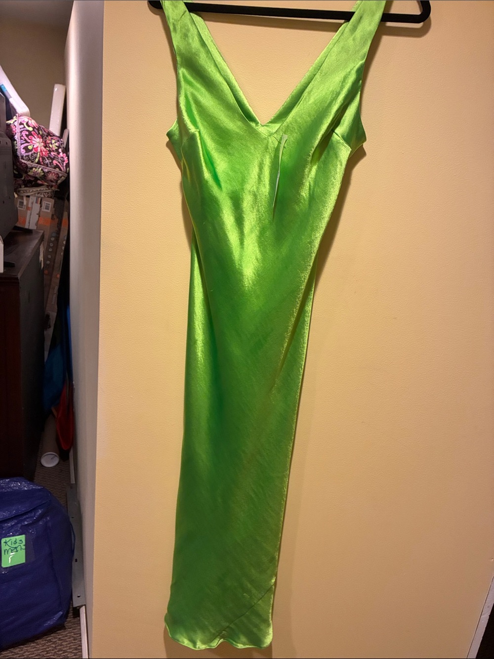 NWT Green Satin V-Neck Slip Dress Sexy Mob Wife S - Picture 5 of 14